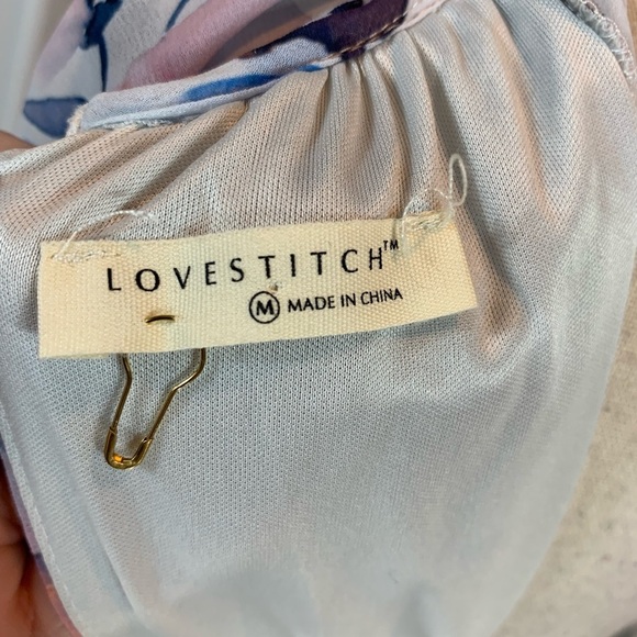 Lovestitch Short Sleeve Braided Collar Ruffle Hem Mini Dress - Blue White - Med - Picture 7 of 9